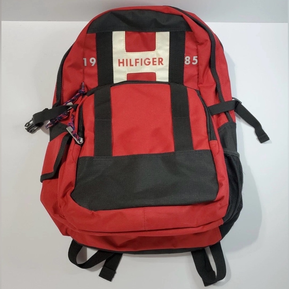Tommy Hilfiger 1985 Unisex Red Black and Beige Luggage, School XL Backpack